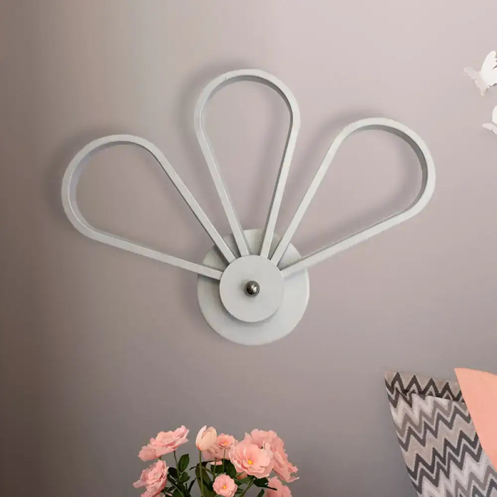 Modern white clover fan wall light with metallic finish featuring sleek design for bedroom wall mount lighting