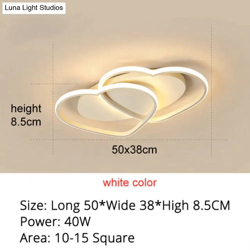 Modern white and coffee pendant light with intertwined heart design led ceiling fixture for bedroom lighting