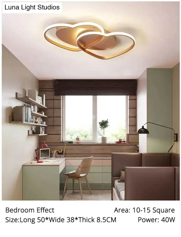 Gold-toned double-heart-shaped pendant light with modern design for white coffee bedroom pendant lights