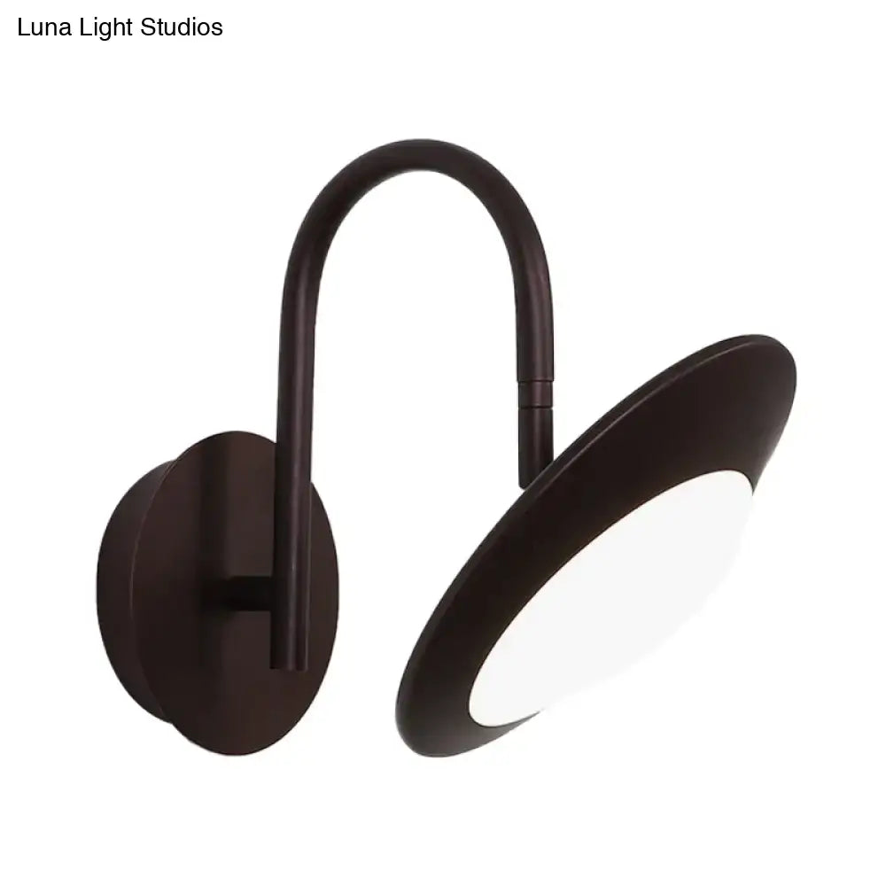 Modern white and coffee wall sconce lamp with a sleek dark bronze arm and frosted glass diffuser for bedroom LED lighting