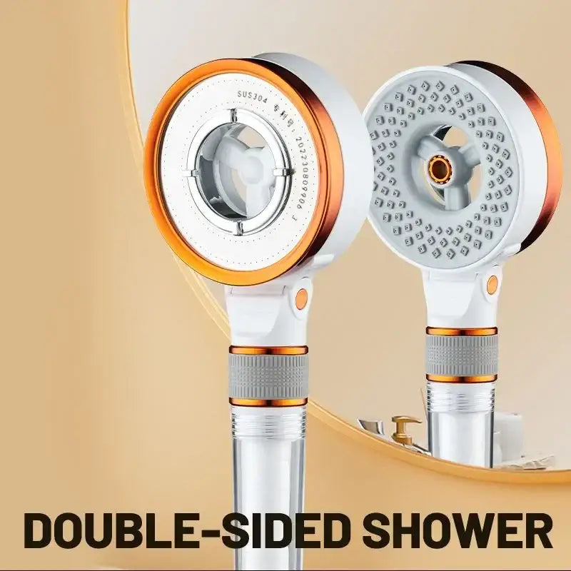 Modern white and copper decorbites dual sided high pressure showerhead with two spray patterns for bathroom use