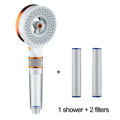Modern white and copper decorbites dual sided high pressure handheld showerhead with circular spray face and replacement filters