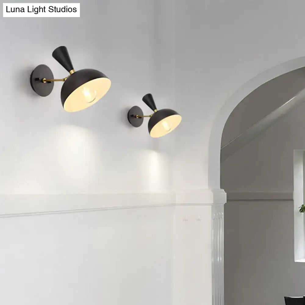 Black and brass dome sconce with conical shades featuring a rotating node design for 110v-120v bedroom lighting