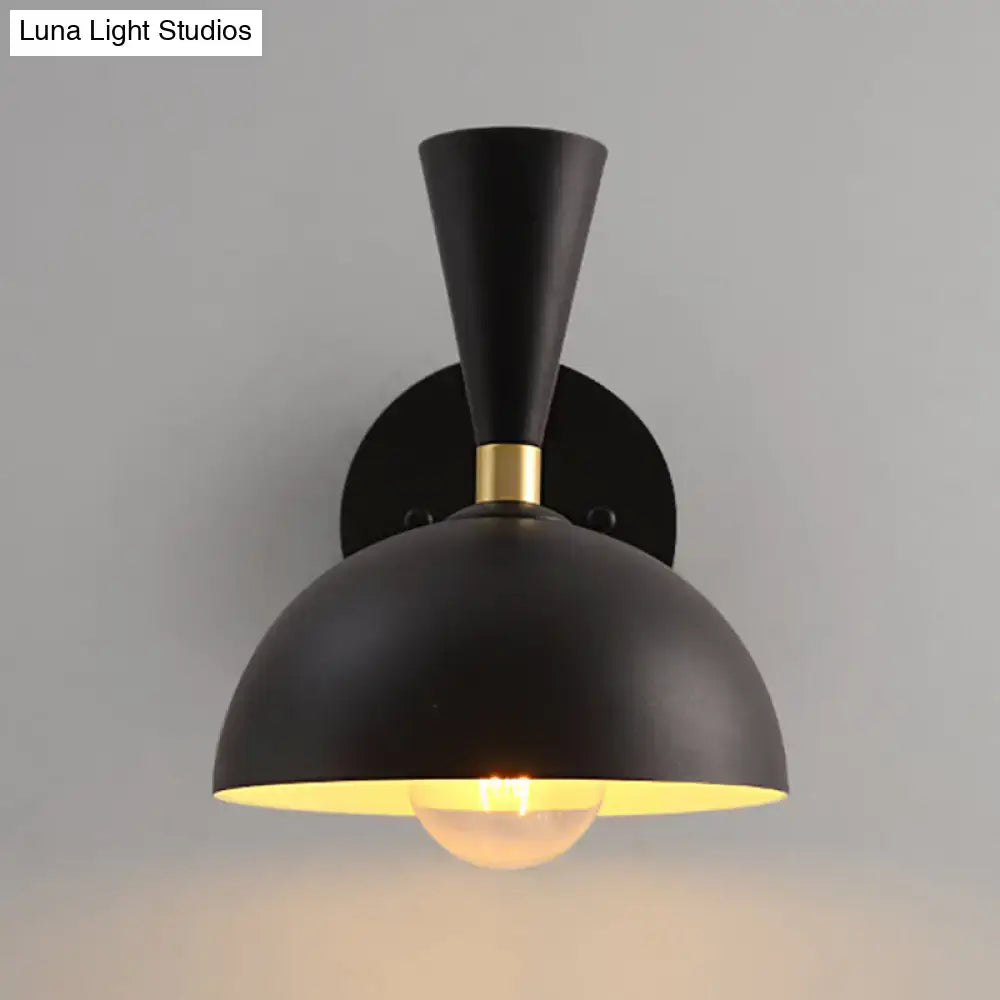Black matte dome sconce with gold accent and exposed bulb featuring rotating node design for 110v-120v use