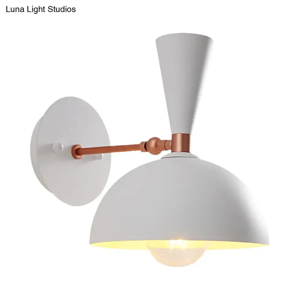 Modern white and copper dome sconce with rotating node and conical accent for 110v-120v bedroom lighting