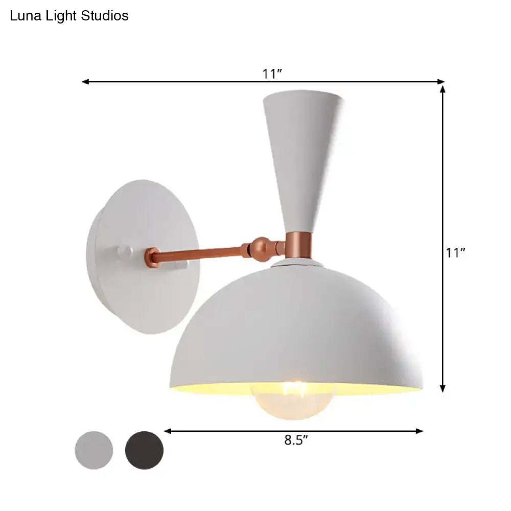 Modern white and copper rotating node dome sconce with matte finish and illuminated 110v-120v dome shade for bedroom lighting