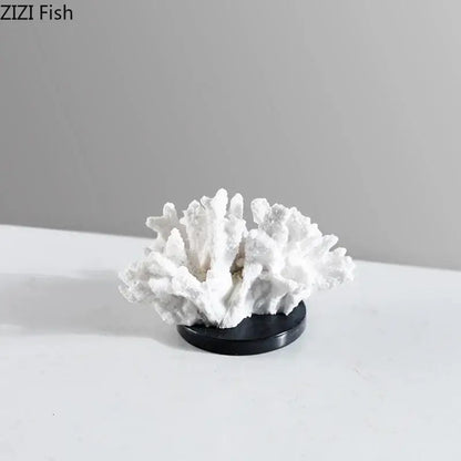 Modern white coral resin sculpture on black base by decorbites coral resin for living room desk decor