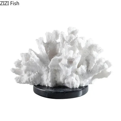 Modern white coral resin sculpture on black circular base for living room decor featuring decorbites coral resin design