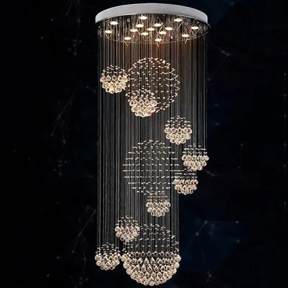 Modern white decorbites crystal ball chandelier with cascading clear faceted crystals for staircase living room decor