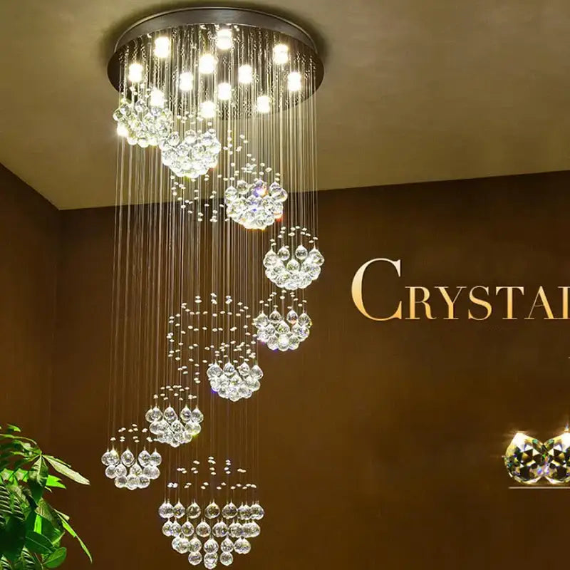Modern white crystal led chandelier with cascading clear faceted glass beads by Decorbites crystal led for villa decor