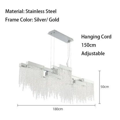 Modern white crystal tassel chandelier with silver or gold stainless steel frame and clear beads for dining room decorbites crystal tassel