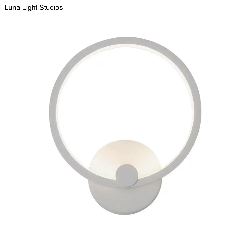 Modern white curved led wall lamp with minimalist circular design featuring illuminated ring and glowing bulb base light type