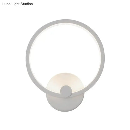 Modern white curved led wall lamp with minimalist circular design featuring illuminated ring and glowing bulb base light type