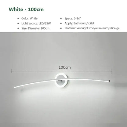 Modern white curved led wall lamp made of wrought iron and aluminum for bathroom or living room led wall lighting