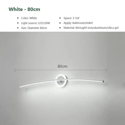 Modern white curved led wall lamp made of wrought iron and aluminum for bathroom and living room use