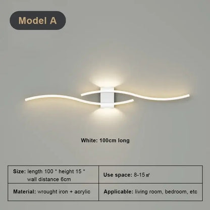 Modern white curved led wall light strip with sleek acrylic arms and central wrought iron fixture for living room decorbites led wall