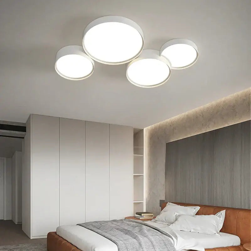Modern white cylinder led chandelier light with four illuminated panels ideal for living room decorbites cylinder led design