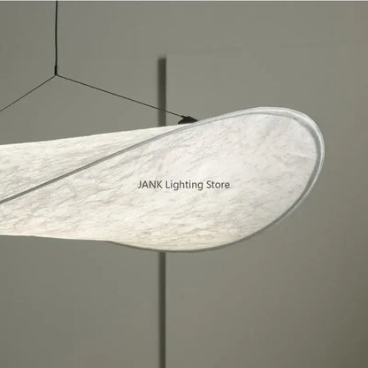 Modern white designer cloth cover pendant chandelier with soft fabric shade and sleek black suspension wires for bedroom decorbites designer cloth