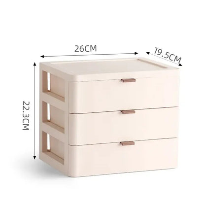 Beige plastic decorbites desktop organizer drawer with three rose gold handles for modern bedroom decor