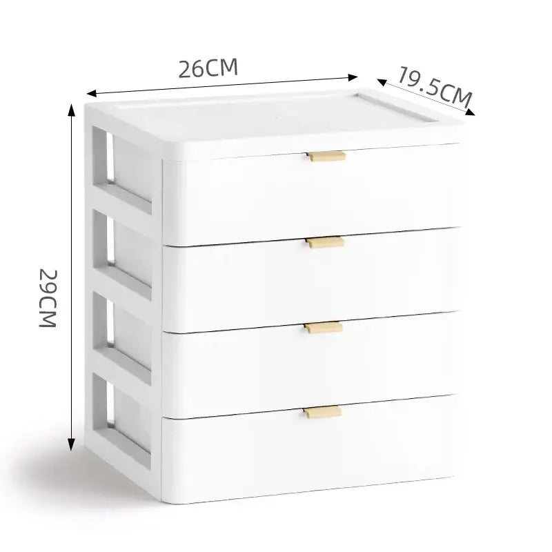 Modern white plastic decorbites desktop organizer drawer with four drawers and gold handles for bedroom decor