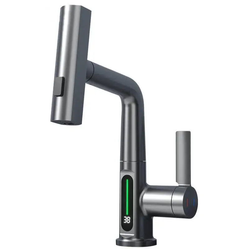 Modern white digital display brass basin faucet with decorbites digital display in matte black and brushed stainless steel