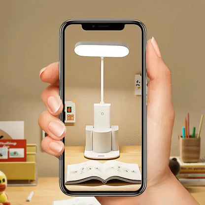 Modern white dimmable led desk lamp with adjustable stand and pen holder by decorbites for bedroom use