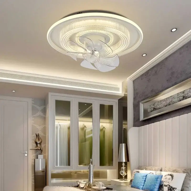 Modern white dimmable led fan ceiling lamp with integrated lighting and translucent blades for bedroom decorbites ceiling lamp