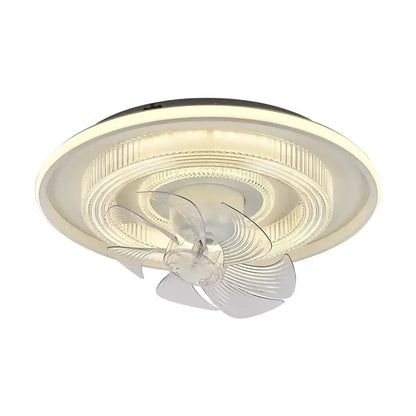 Modern white dimmable led fan ceiling lamp with transparent blades by decorbites ideal for bedroom decor