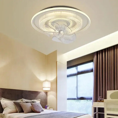 Modern white dimmable led fan ceiling lamp with translucent blades for bedroom by decorbites ceiling lamp