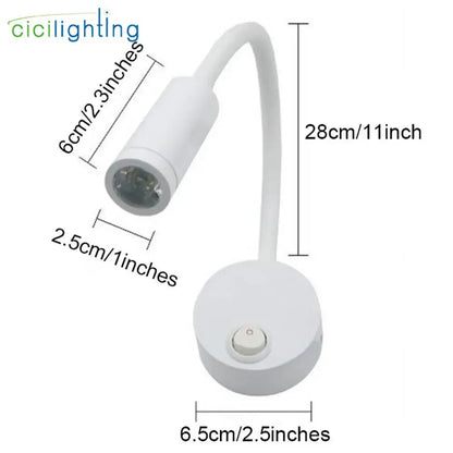 Modern white dimmable led wall sconce reading light with flexible gooseneck and circular base by decorbites dimmable led