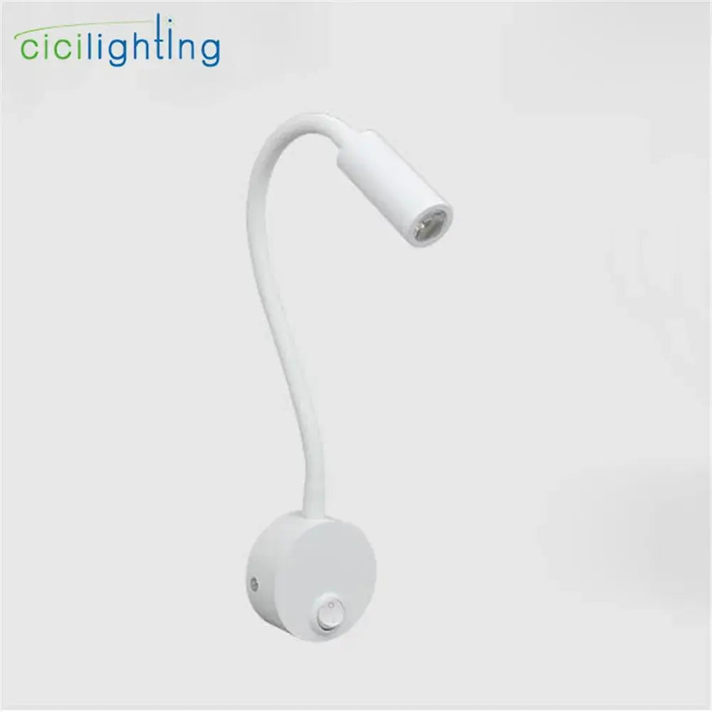 Modern white dimmable led wall sconce reading light with flexible gooseneck and circular base for bedroom decorbites dimmable led