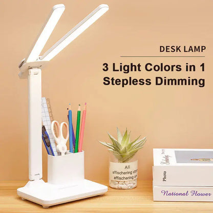 Modern white dual arm led desk lamp with integrated pen holder ideal for bedroom decorbites led desk use