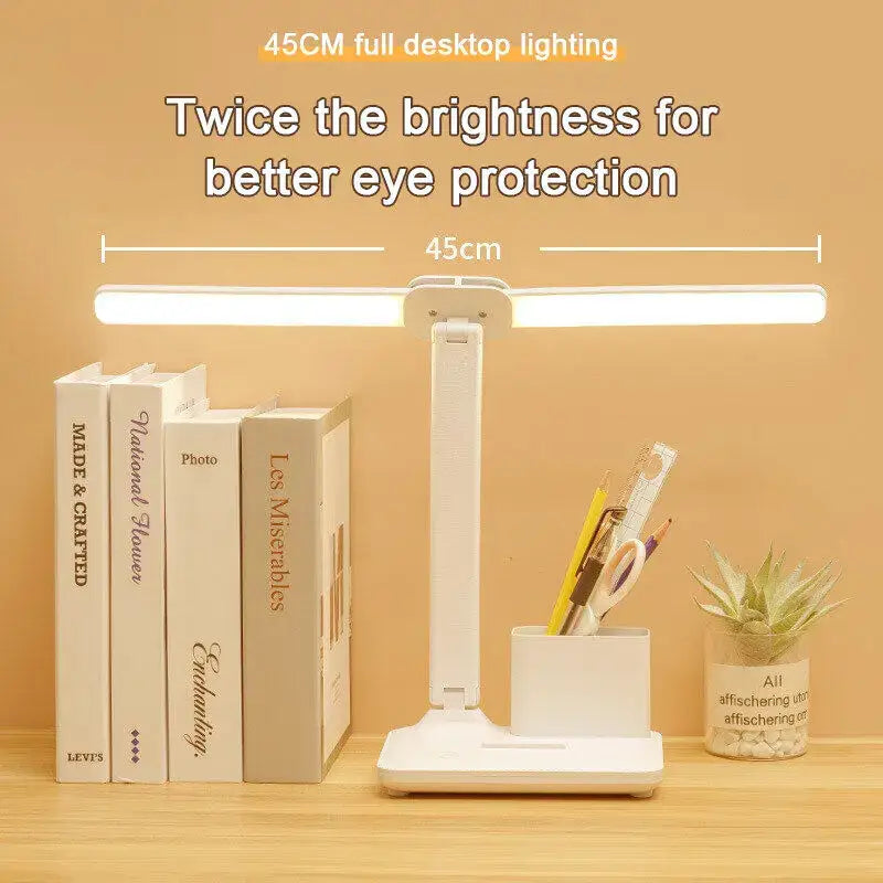 Modern white decorbites led desk lamp with adjustable height pen holder and bright led lighting for eye protection