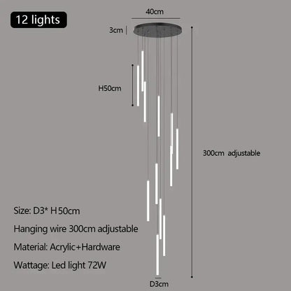 Modern white duplex loft led chandelier with 12 white acrylic rods and black metal base for decorbites duplex loft lighting