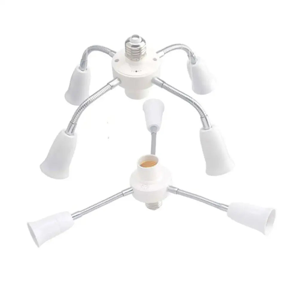 Modern white e27 socket splitter with flexible metallic arms and plastic light sockets for living room lighting use