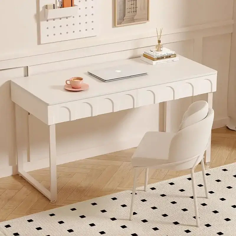Modern white elegant writing desk with curved drawer accents and sleek metal legs for bedroom decorbites elegant writing desk
