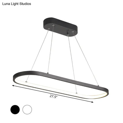 Modern black oval pendant light with ellipse metal shade and warm white led bulb base for restaurant ceiling fixture
