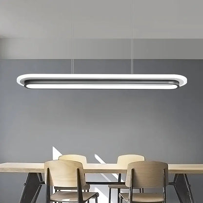 Modern acrylic pendant light with white elliptical island led strip in black and white for table illumination