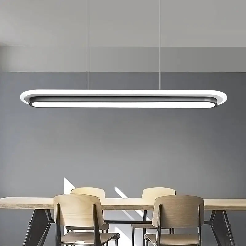 Modern acrylic pendant light with white elliptical island led strip in black and white for table illumination