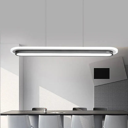 Decorbites™ nordic style black and white elliptical island led suspension lamp with matte black frame and white diffuser panel