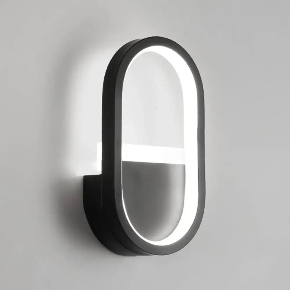 Modern black oval wall lamp with elliptical led ring and minimalist design for bedroom lighting sconce