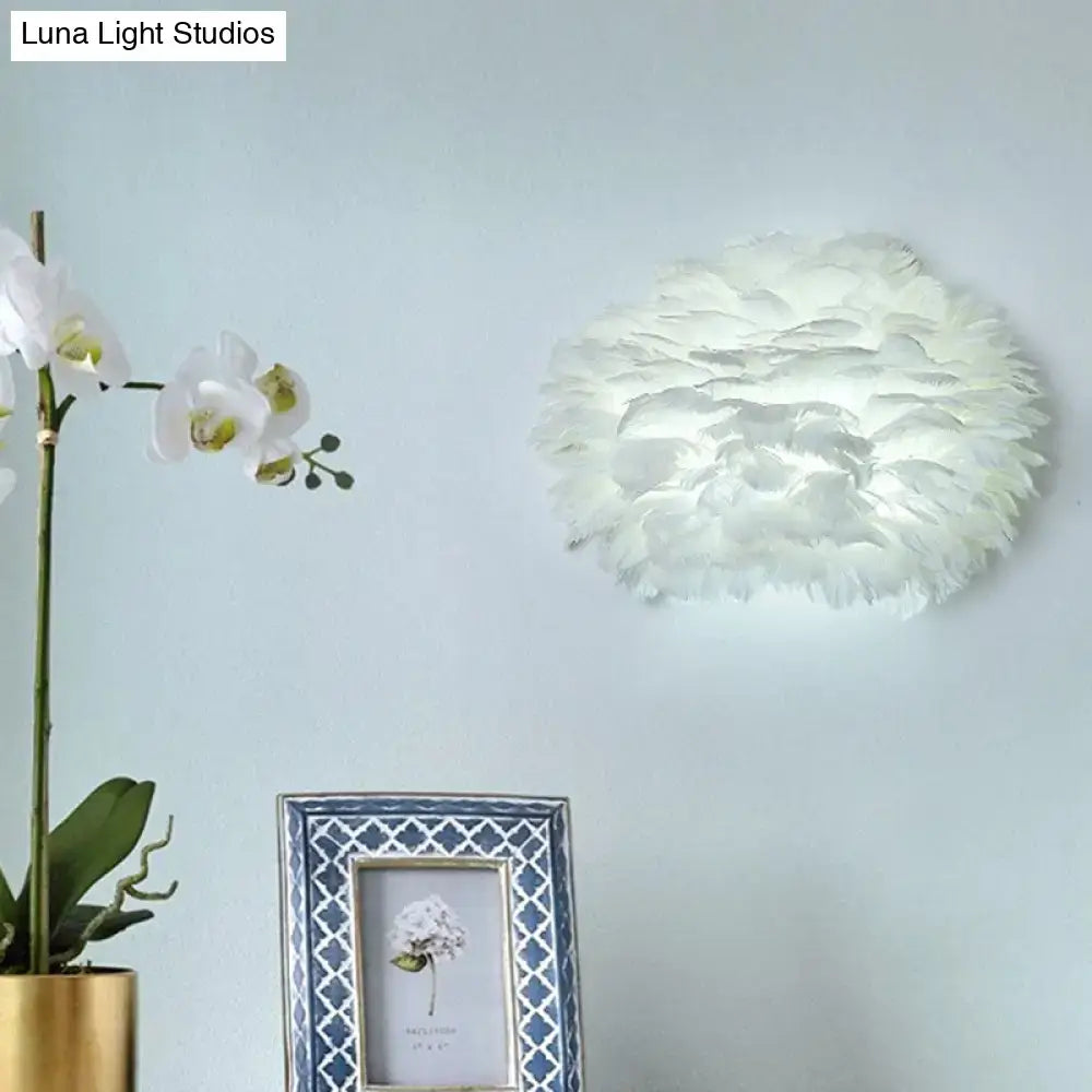 Modern white feather wall lamp with soft cloud-like design for stylish home decoration wall in bedroom