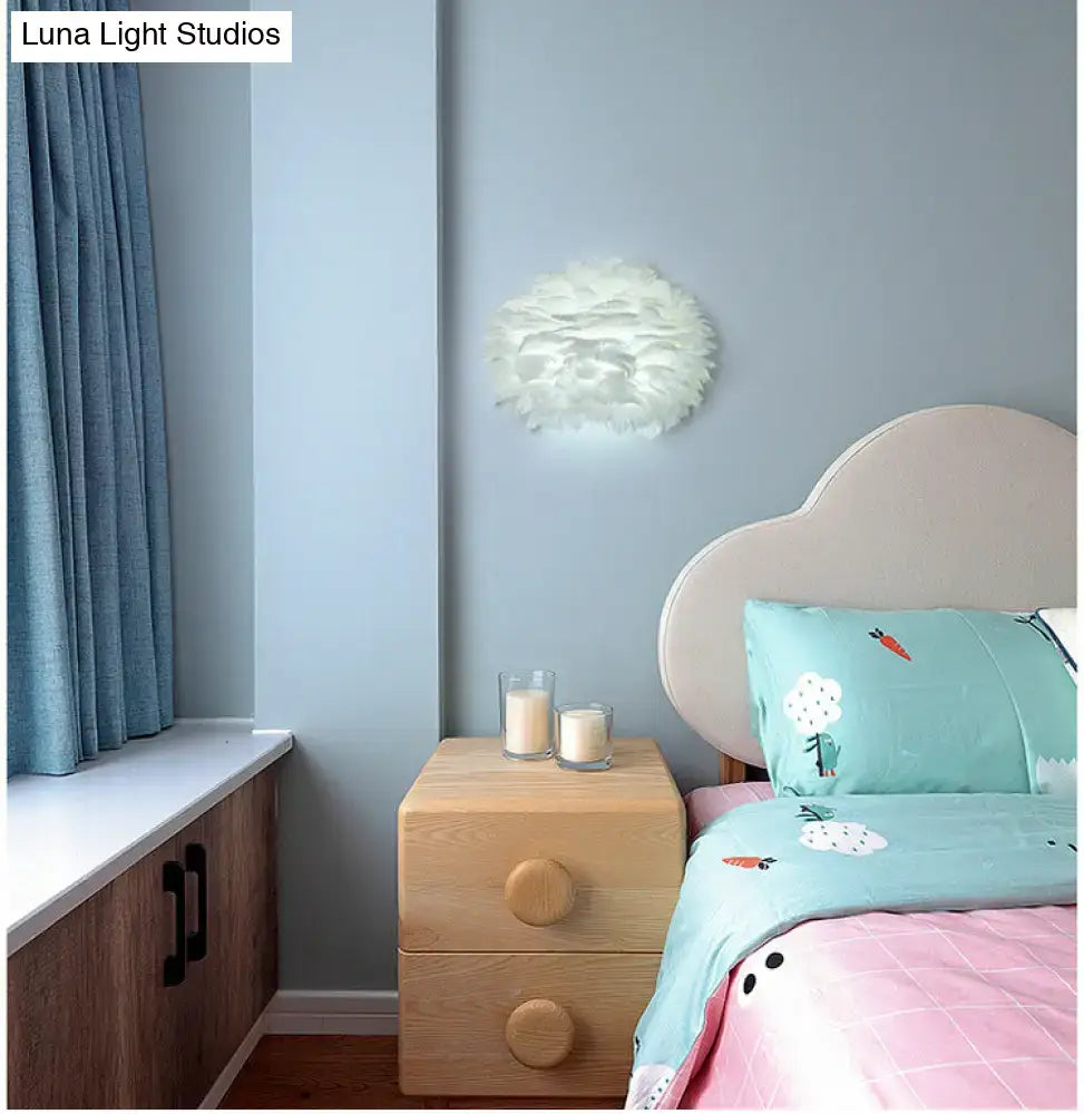 Modern white feather wall lamp made of soft materials for stylish home decoration wall in bedroom settings