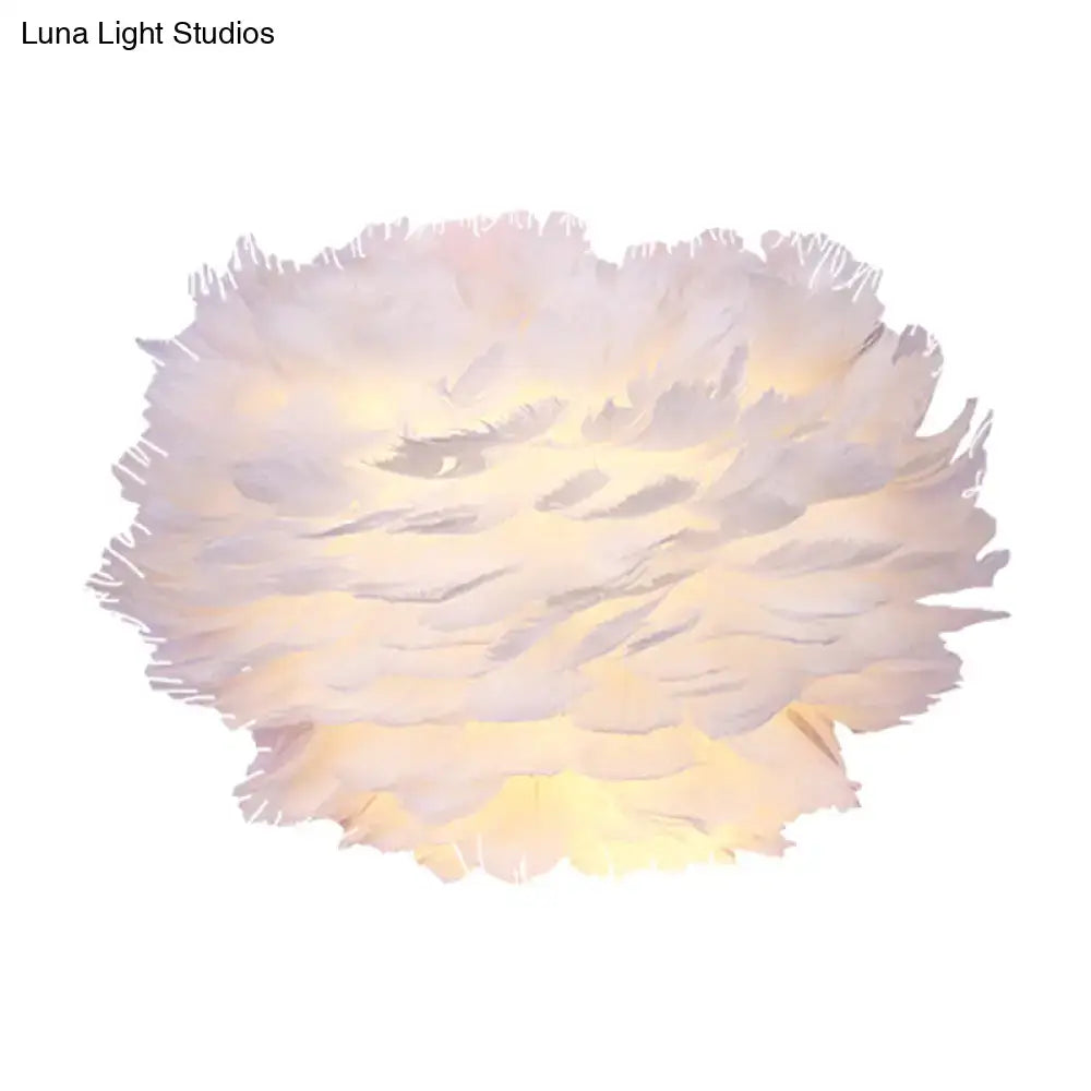 Modern white feather wall lamp with soft fluffy feathers and warm glow for stylish home decoration bedroom wall lamp