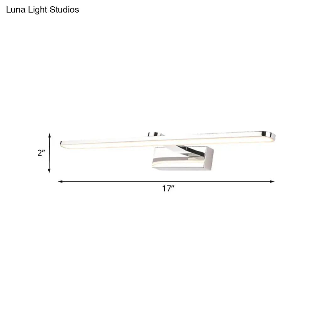 Modern white finish wall light with chrome finish and integrated led bulb designed for bathroom use
