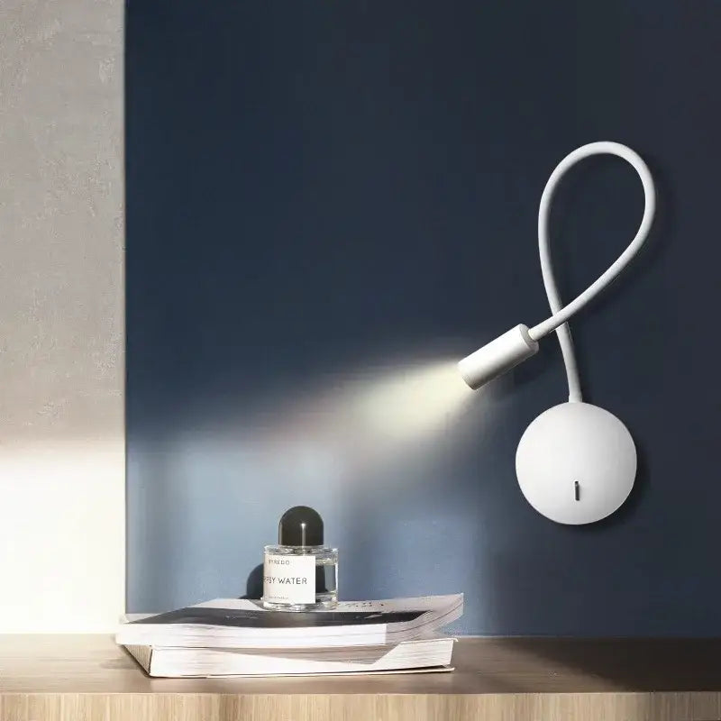 Modern white flexible led wall spot light with circular base and adjustable head for bedroom reading lamp