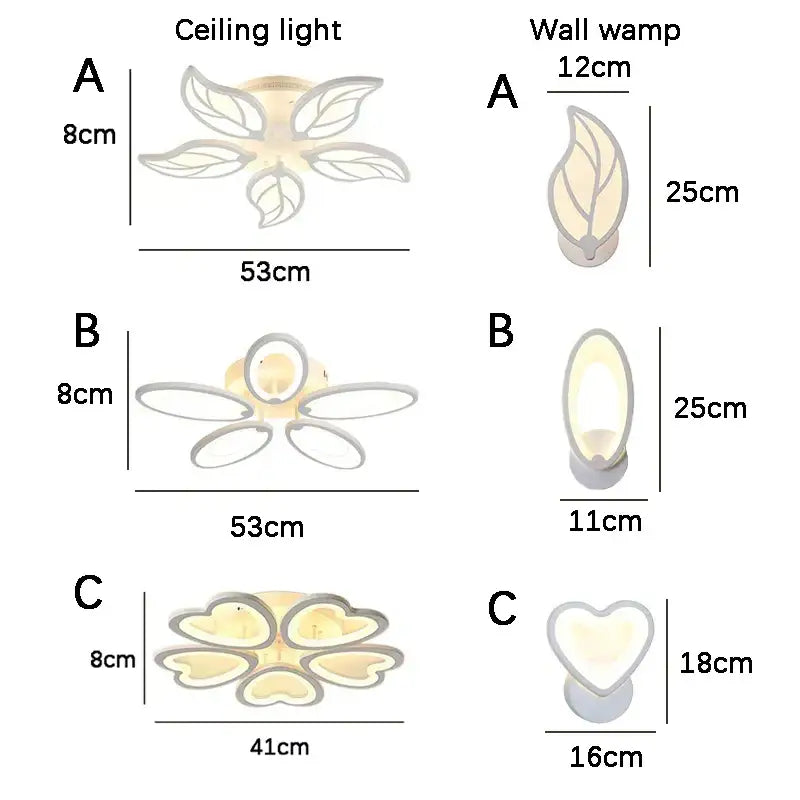 Modern white flower acrylic led ceiling chandelier with leaf-shaped warm white led lamps and metallic frames for living room