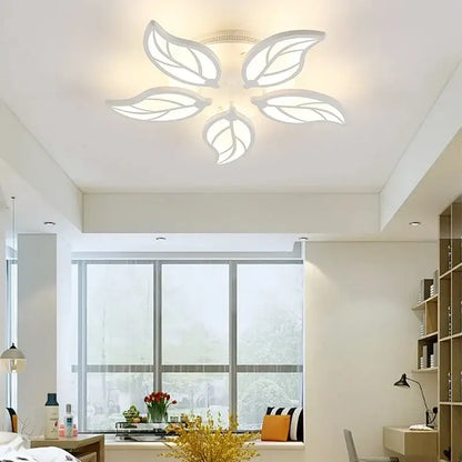 Modern white flower acrylic led ceiling chandelier with leaf-shaped design for living room lighting