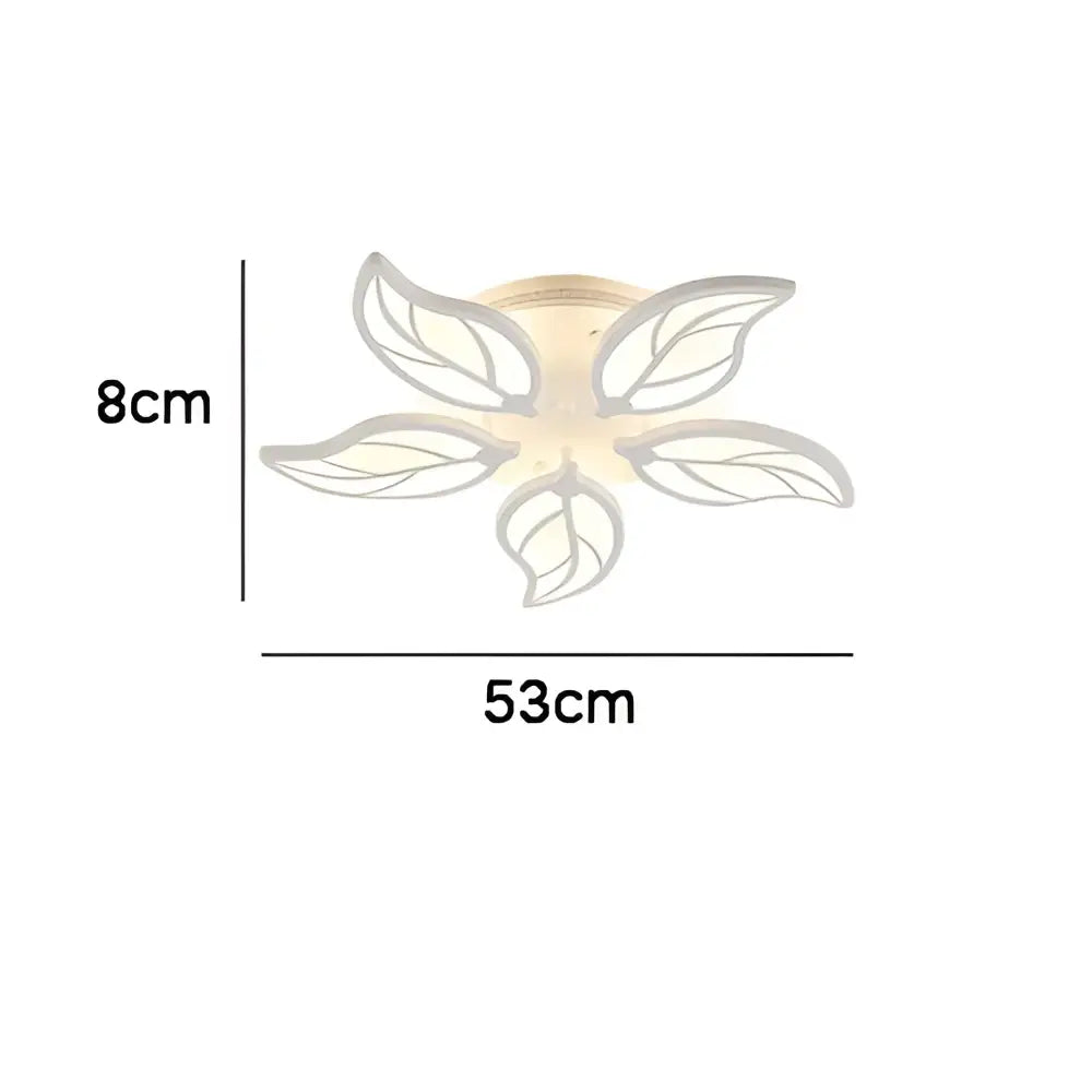 Modern white flower acrylic led ceiling chandelier with six petal arms and central base for living room lighting