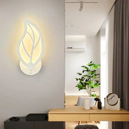 Modern white flower acrylic led ceiling chandelier with white leaf-shaped wall sconce and warm glowing light